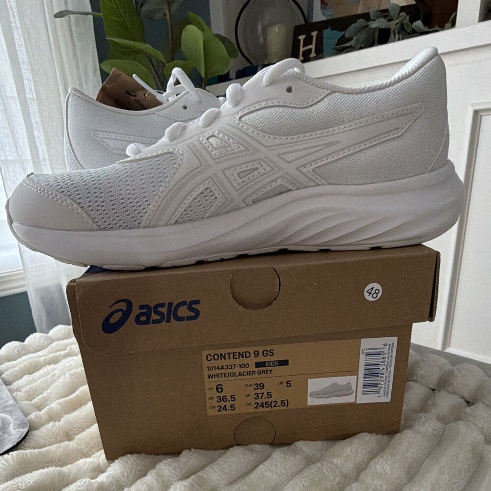 ⁠ASICS Contend 9 GS Kids Running Shoes White Glacier Grey Sneakers US 6Y NIB